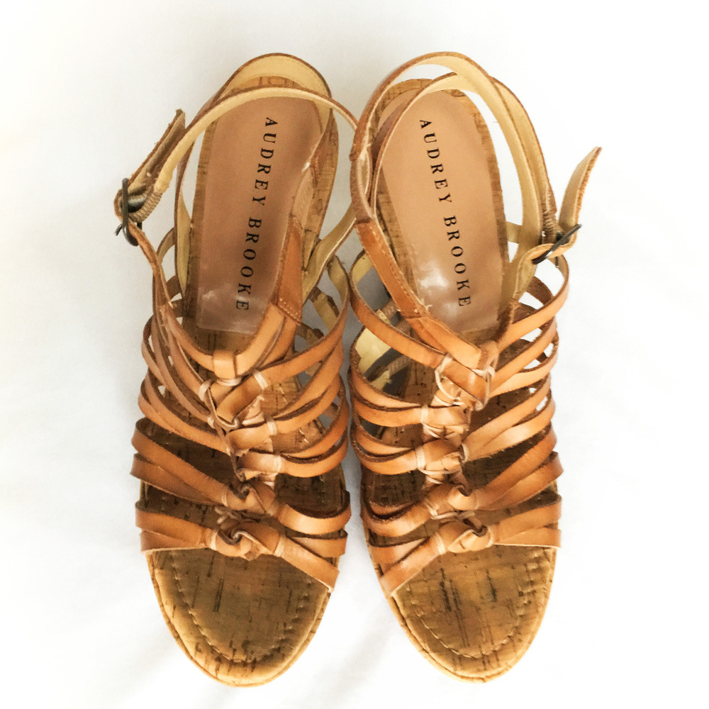 Audrey Brooke Peep-Toe Huarache-Style Wedges